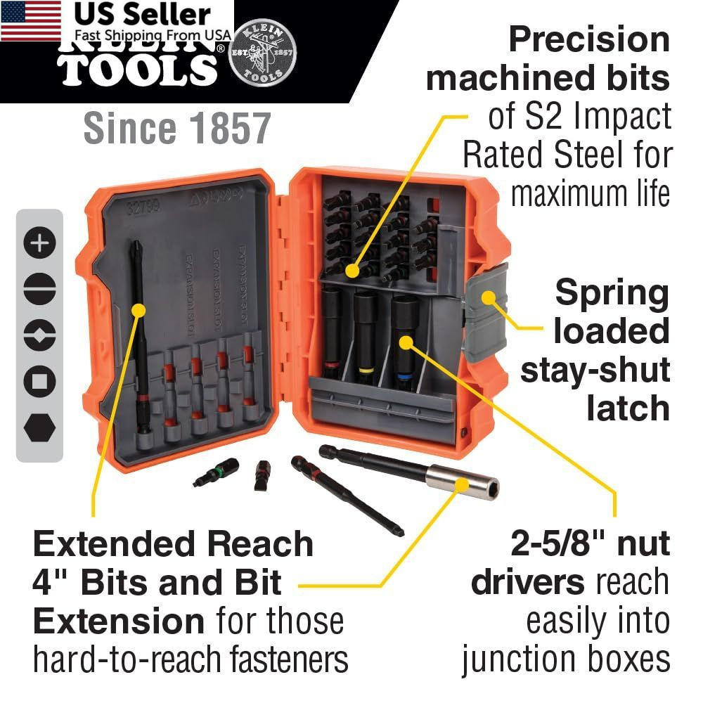Klein Tools 32799 Impact Driver Bit Set, 26 Piece Nut One Size, Multi