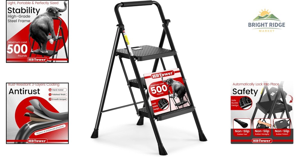 Convenient Folding Step Stool with Wide Steps and Safety Lock Mechanism