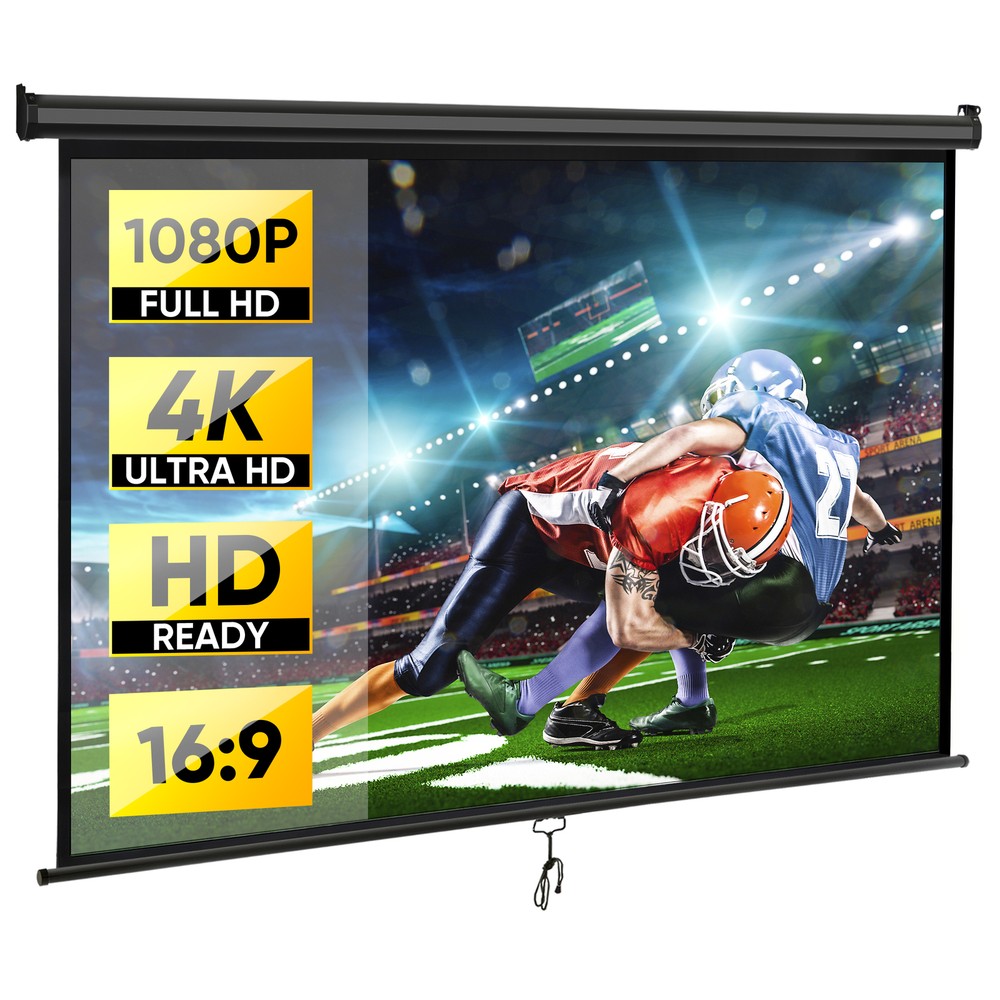 Outdoor Projector Screen Pull Down 80" 16:9 HD Ceiling Projection Screen Black