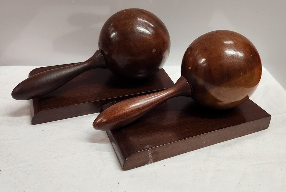 Vintage Solid Wooden Cuban Maracas Bookends