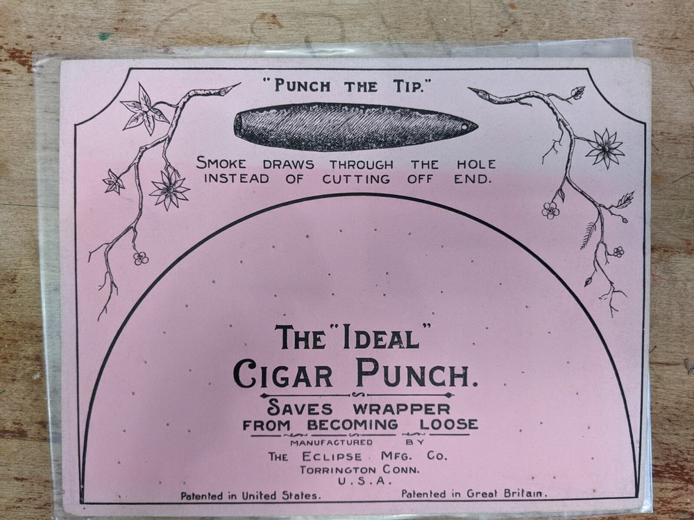 Vintage Ideal Cigar Punch Cardboard Store Display Backing. Pink. Eclipse MFG Co