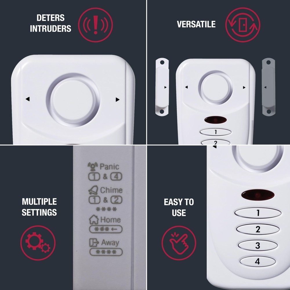 Sabre Elite Wireless Door Alarm with Exit/Entry Delay Mode, Home Mode & White