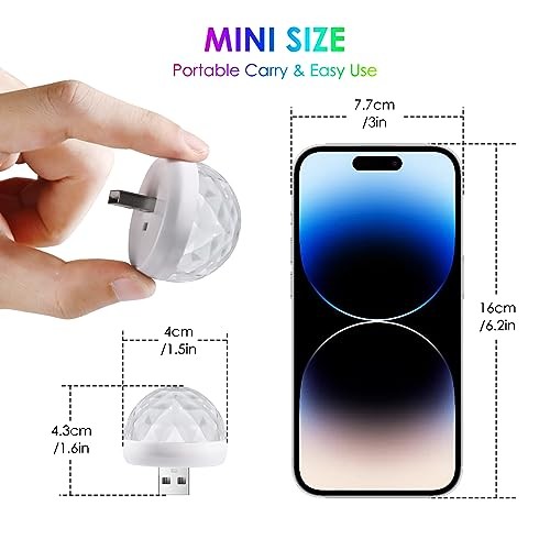 USB Mini Disco Ball Sound Activated Party Light, Stocking Stuffers for 2PACK