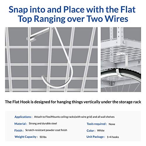 4 Pack Add On Storage Flat Hook Accessory for Garage Flat Hook x 4 White