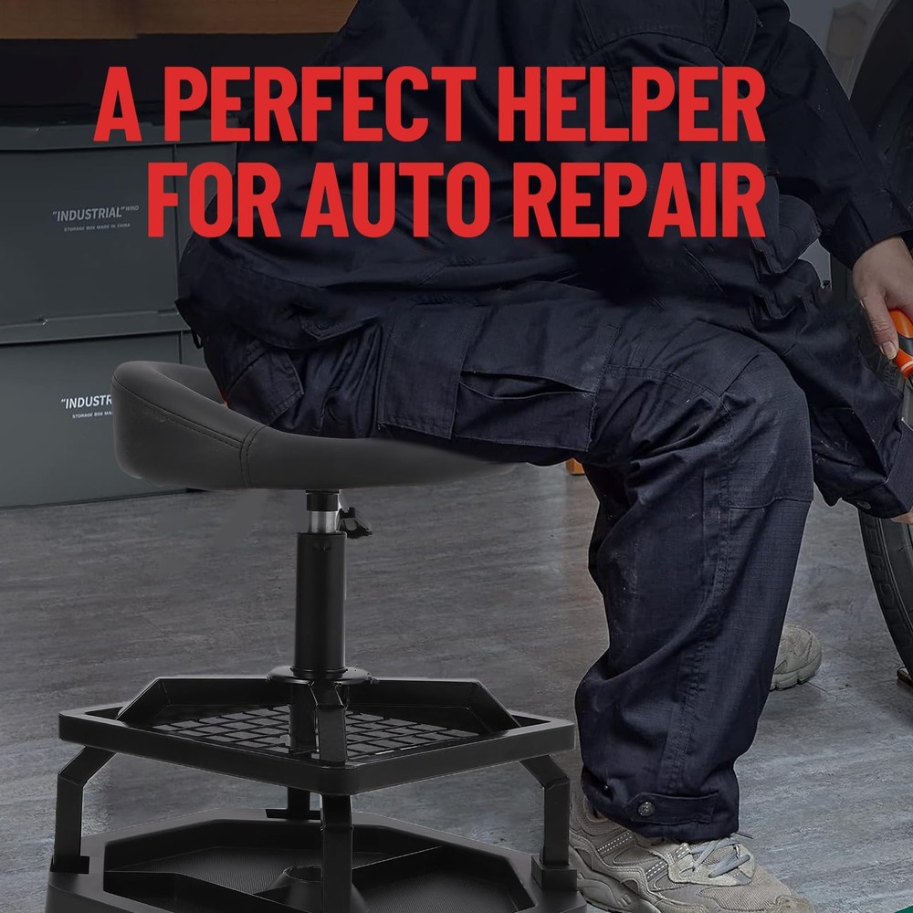 Rolling Garage Stool 330LBS Adjustable Height Mechanic Work Shop Seat Casters