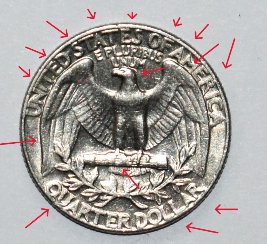 1974 Quarter Error No Mint Mark Missing Claw/Foot, Weak Strike, Missing I's DD +