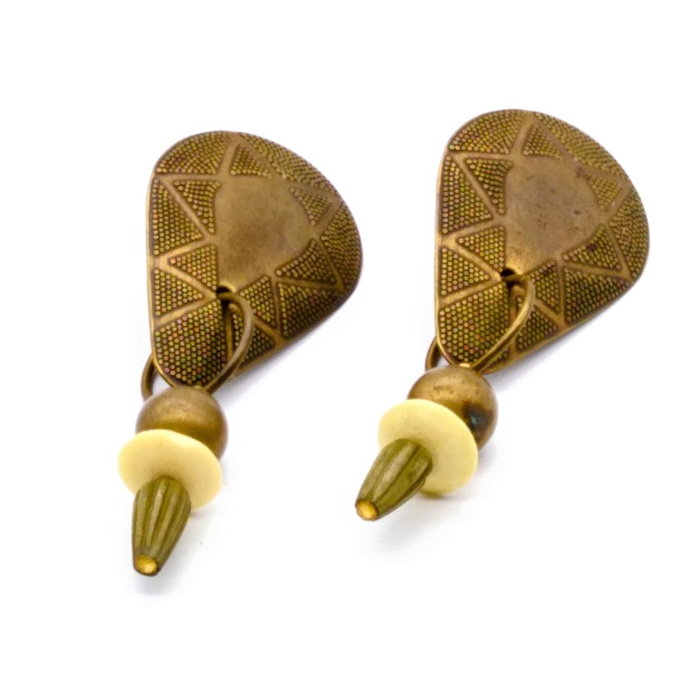 Brassy Festival Vintage Earrings, Dramatic Dangle Drop
