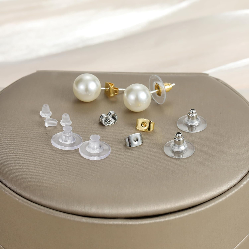 7 Styles 500PCS Earring Backs for Studs Clear Plastic Hypoallergenic Metal Rubb