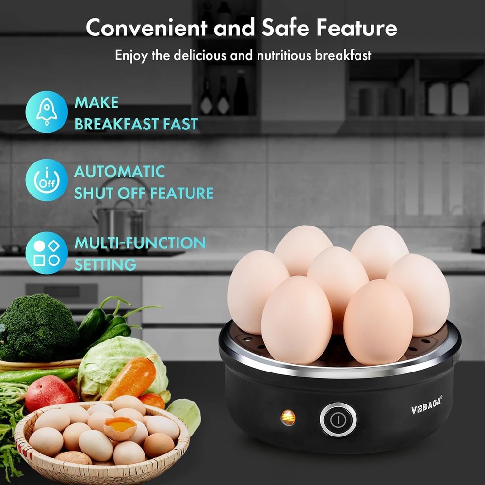 Electric Egg Cooker, Rapid Egg Boiler with Auto Shut Off for Soft, Medium