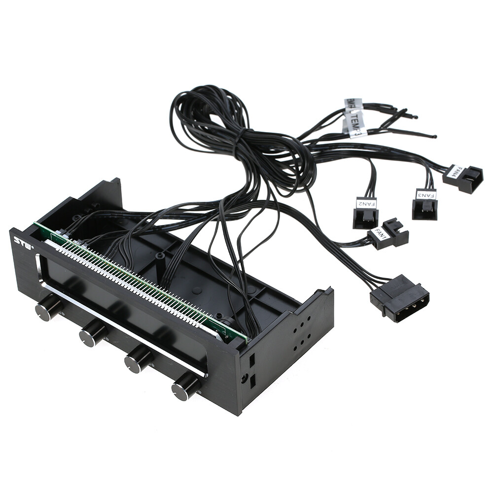 PC CPU 4 Channel Fan Controller Speed Control Adjuster LCD Cooling Front Panel