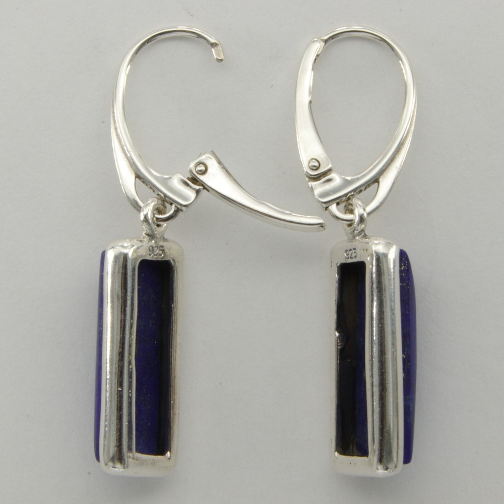 Blue LAPIS LAZULI Rectangle Square Earrings - 925 STERLING SILVER Leverback 2e