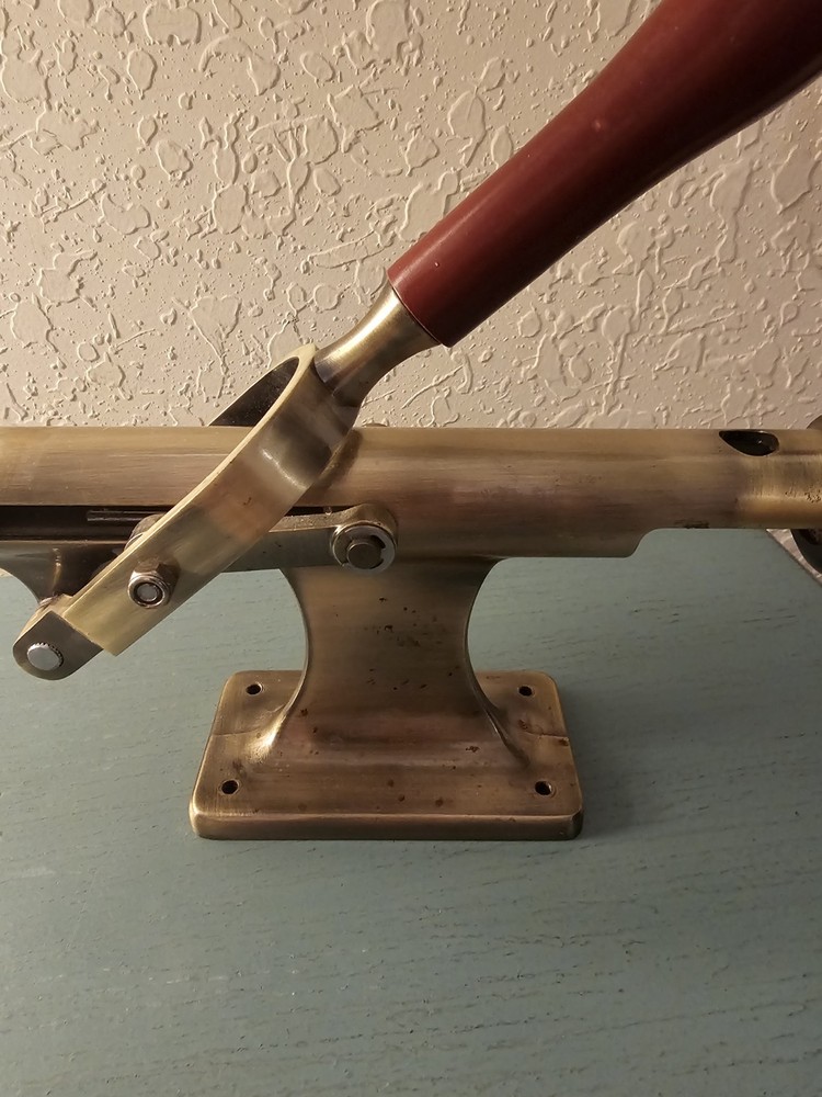 Vintage Solid Brass WallMounted CorkScrew, Lever Style W/Turned Wood Handle-Very