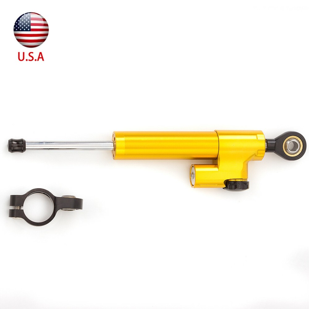 Universal CNC Steering Damper Linear Stabilizer Reversed Shock Absorption Gold