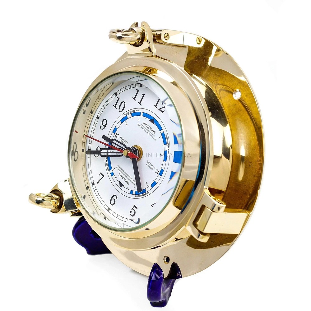 9" Solid Brass Porthole Time and Tide Clock