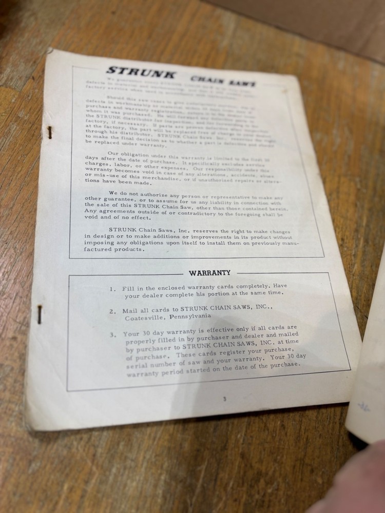 Strunk chainsaw Manual Price list brochure