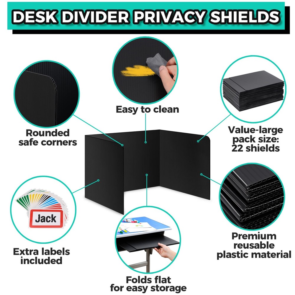 22Pack Desk Dividers for Students Durable & Waterproof Plastic Study Carrel ...