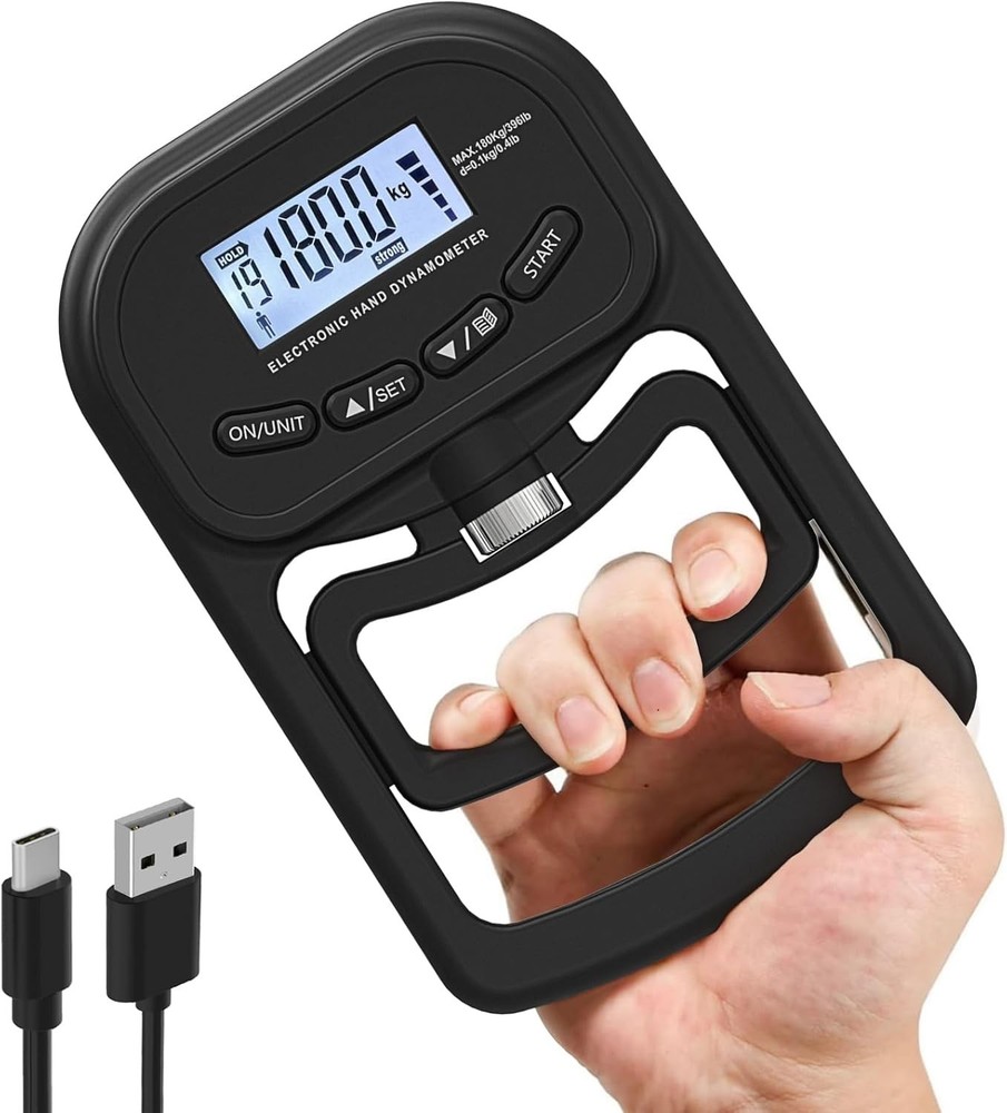 Rechargeable Digital Grip Strength Meter 396lbs with LCD Display