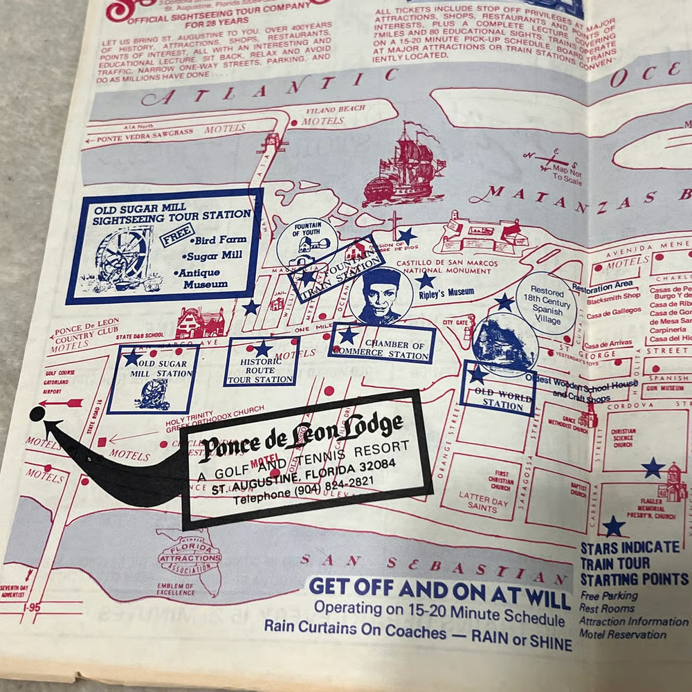 St Augustine Florida Sightseeing Train Advertisement and Map Vintage U