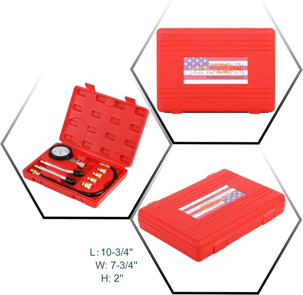 Precision Engine Compression Tester Kit with Flexible Hose & Adapters, 300 PSI