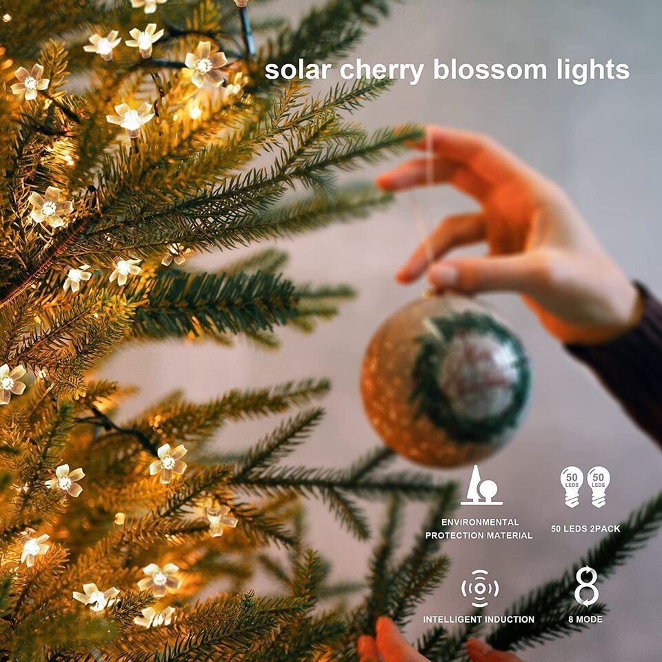 Solar Flower String Lights Outdoor Waterproof 45ft 100 LED Solar Powered