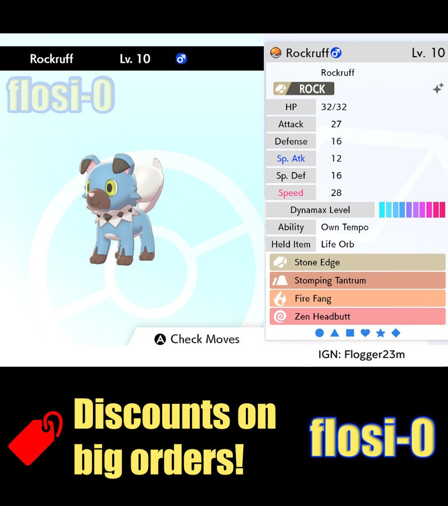 Pokemon Sword and Shield 6IV Shiny Rockruff Dusk