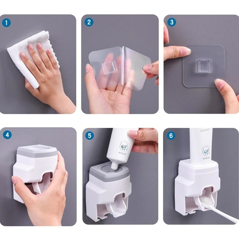 Automatic Toothpaste Dispenser Set Wall-Mounted Extruder Plastic No-Punch Lazy M