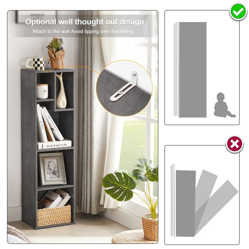 VECELO 4-Tier Bookcase, Modern Storage Cabinet with Height Difference Shelves fo