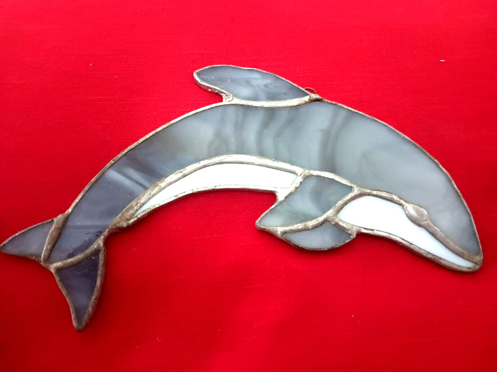 Two dolphins stained glass suncatchers