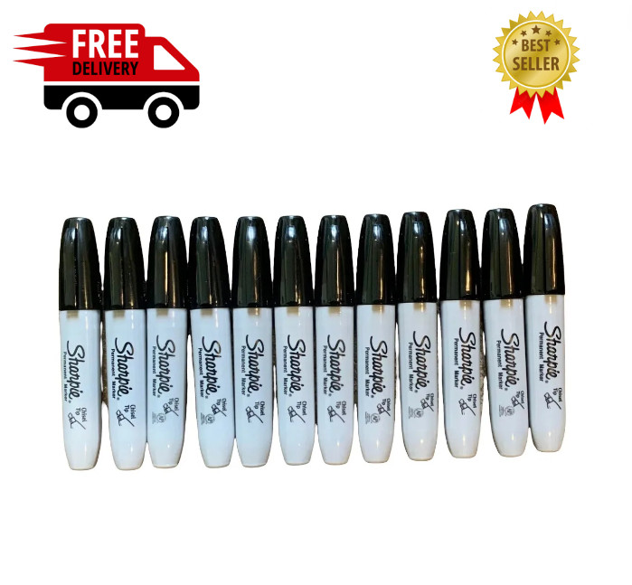 Sharpie Chisel Tip Markers Permanent BLACK Ink Large Broad Marker 12-count