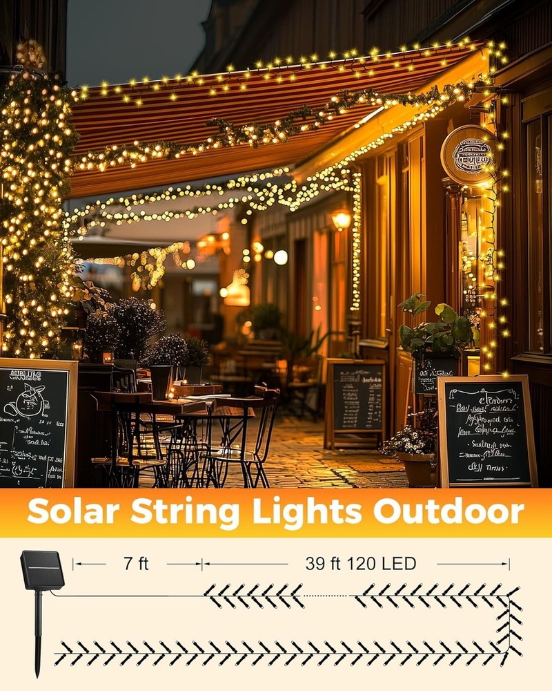 Brightown 2 Pack Solar String Lights for Outside, 92Ft 240 2 pack, Warm White