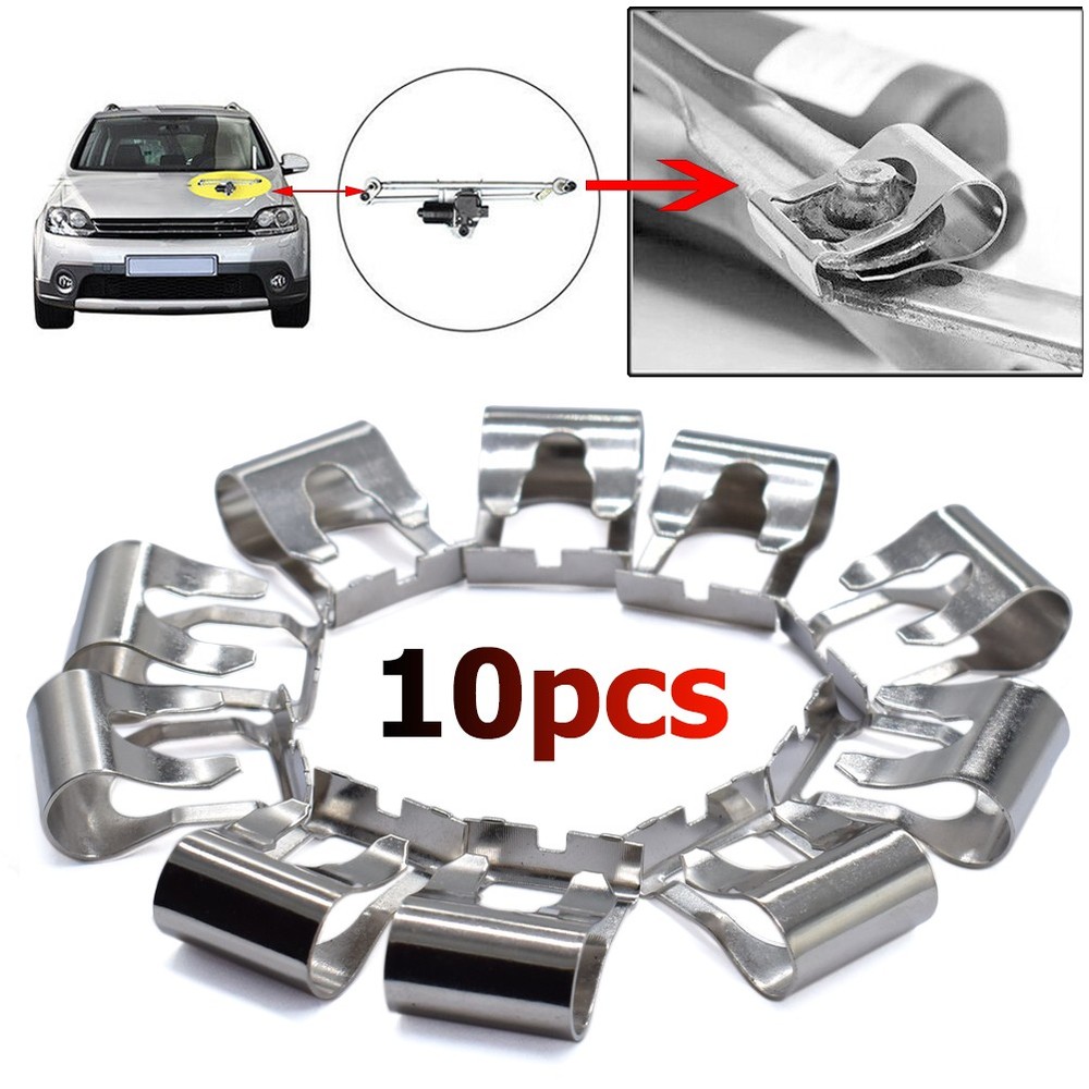 10Pc Universal Windshield Wiper Link Linkage Motor Rods Repair Clip Spring Kit