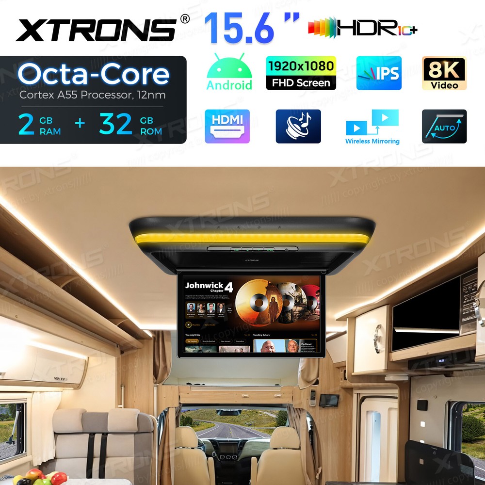 Android 15.6" Screen Car TV Overhead Player Octa Core Auto Flip Down HDMI WiFi