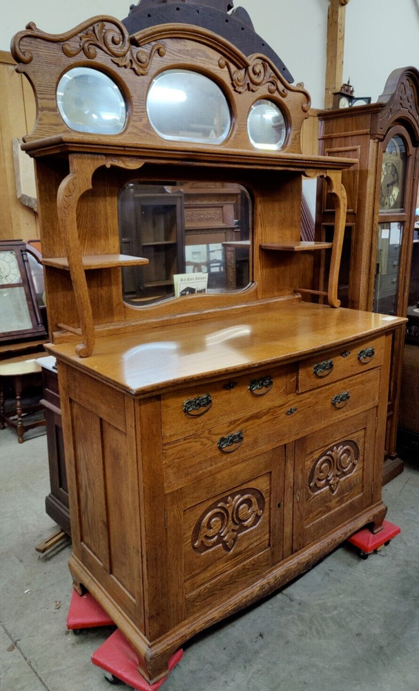 Solid Oak Sideboard Buffet c1890-1910 Golden Oak Era~Nice Finish