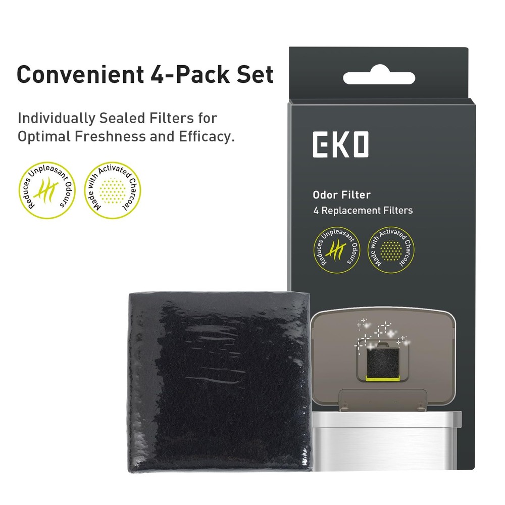 EKO Trash Can Odor Filter Refills for and Refill Pack, Black