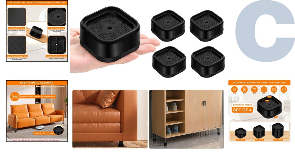 Adjustable 4 Pack Bed Risers - Heavy Duty Stackable Furniture Elevators (1-3 in)