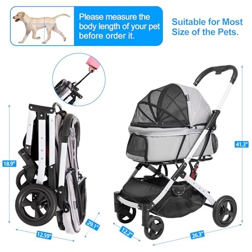 Pet Stroller for Medium Small Dog & Cat, Foldable Lightweight Dog Stroller Gray