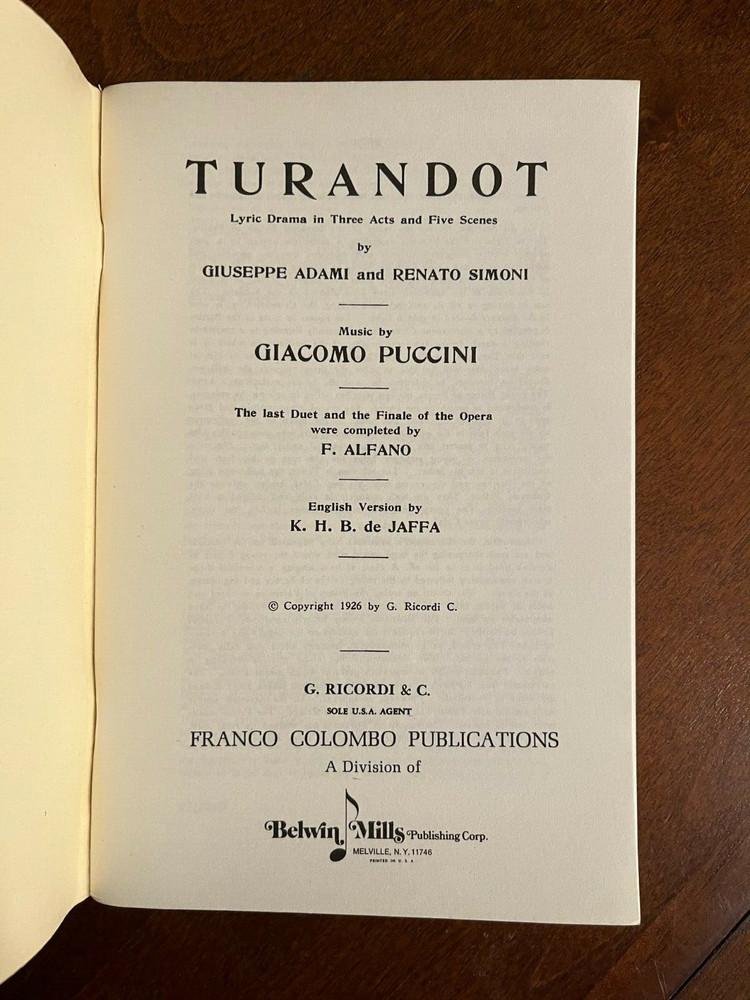 Metropolitan Opera Turandot Libretto Puccini
