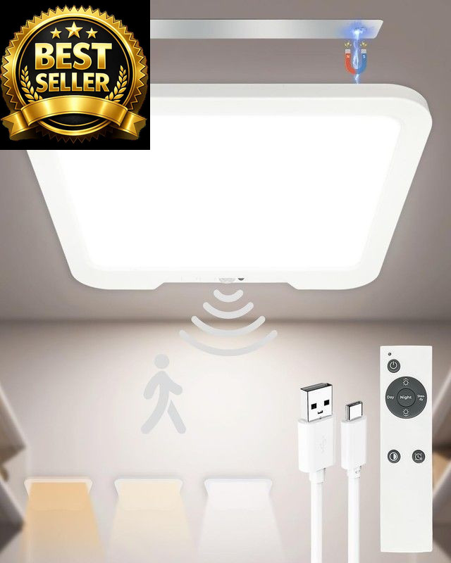 Rechargeable Motion Sensor Ceiling Light with Square-1 Pack, Pack