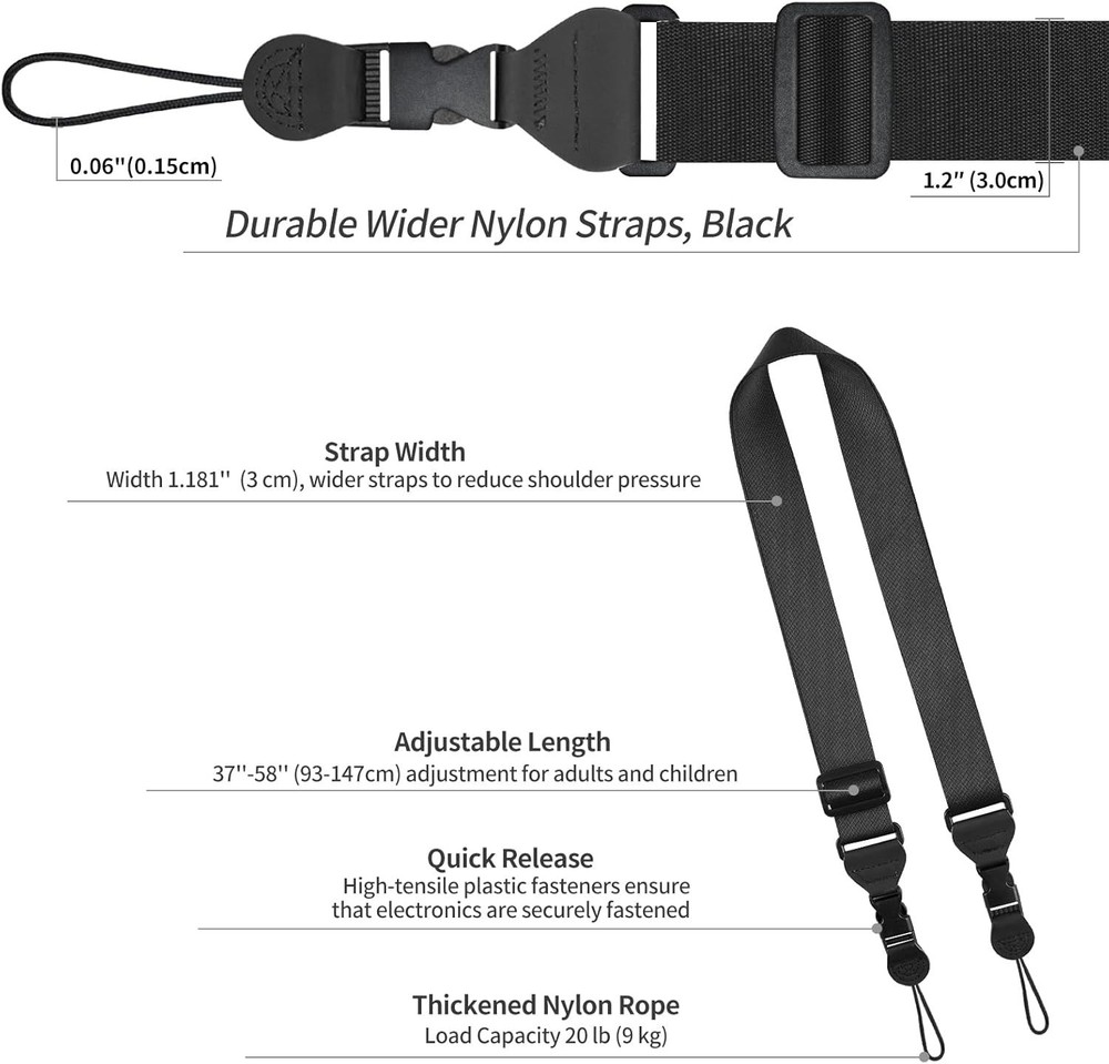 Adjustable Shoulder Strap, Nylon Camera Strap, Comfortable Neck Strap for iPa...