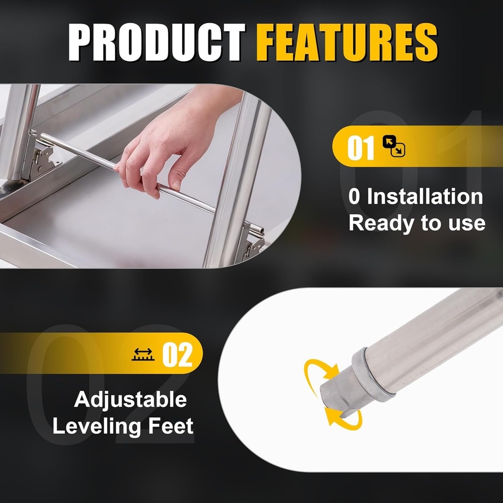 Foldable Stainless Steel Commercial Work Table Undershelf for Kitchen & Garage