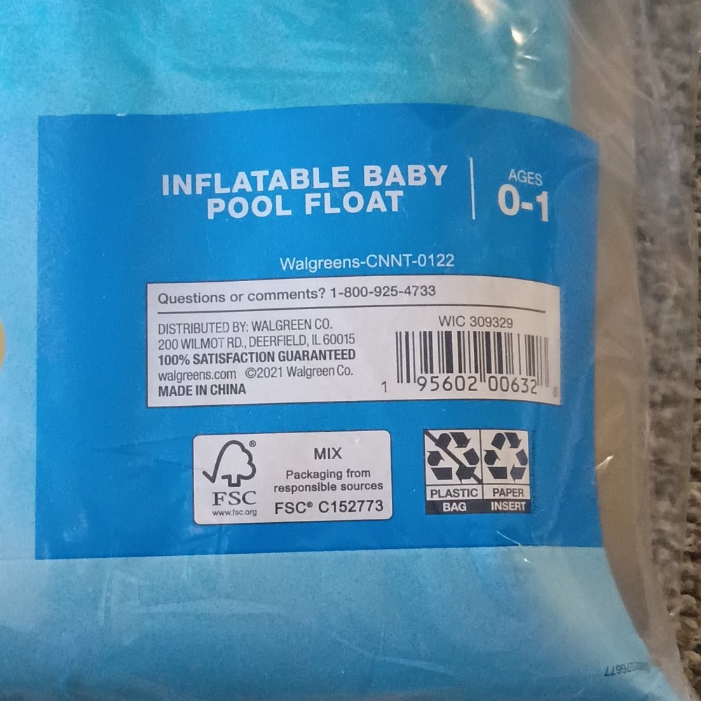 Walgreen Sloth Inflatable Baby Pool Float Ages 0-1, 32 x 22 in