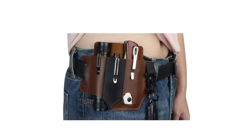 EDC Leather Sheath Knife Belt Sheath Flashlight Tools Holster Handmade Organizer