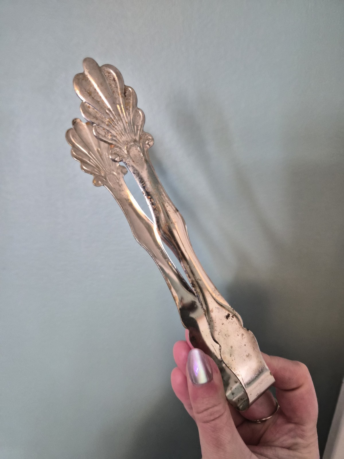 Vintage Silver Tongs Shell or Leaf Design