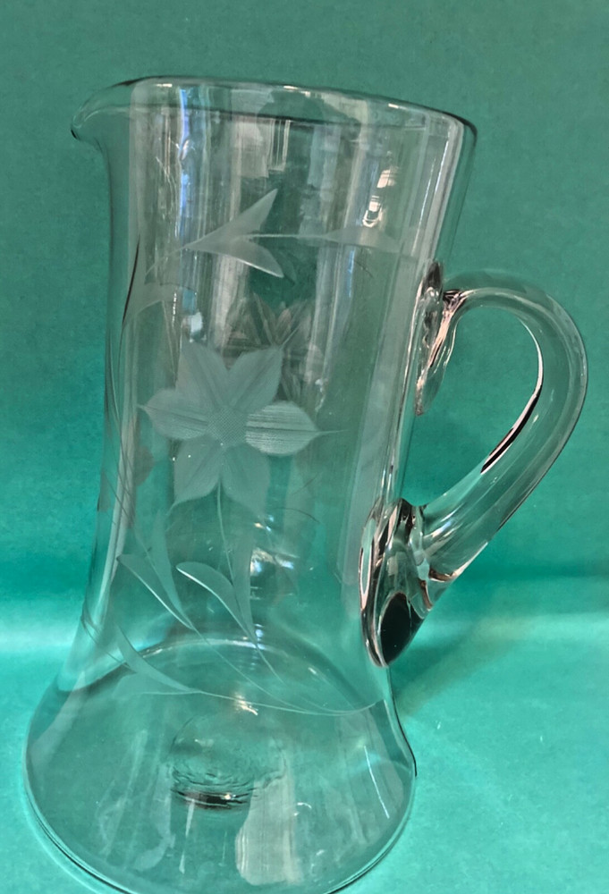Vintage Glass Etched Pitcher Flowers