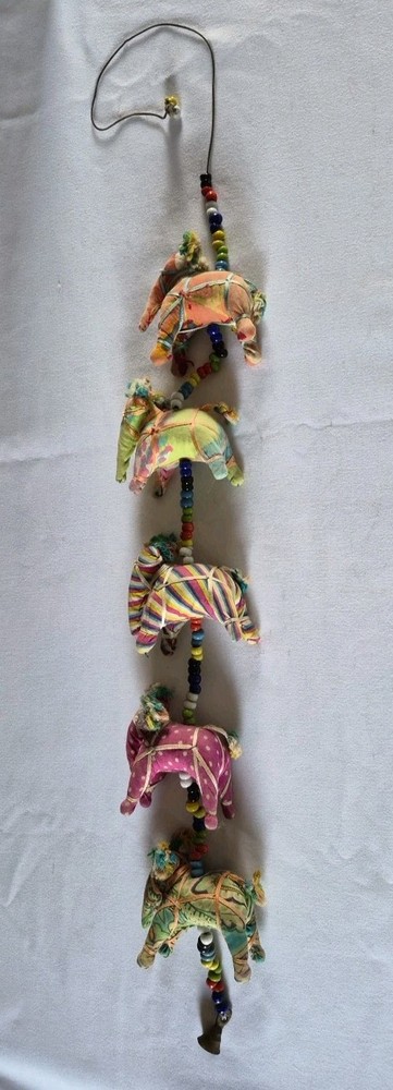 Handmade Indian Elephant String 40" Hanging Decoration Rajasthani Boho Wall