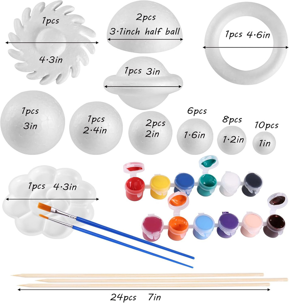 72 Pcs Solar System Model Foam Balls Kit Includes Mixed Sizes Craft Foam Bamboo
