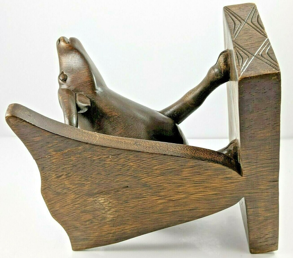 Carved Wood Steer Bookend Solid Wood Vintage