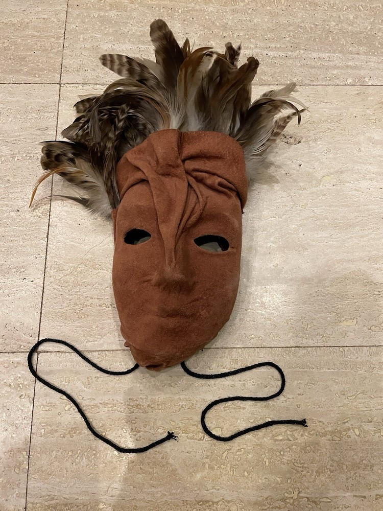 UNIQUE HANDMADE VINTAGE Suede LEATHER/FEATHER MASK