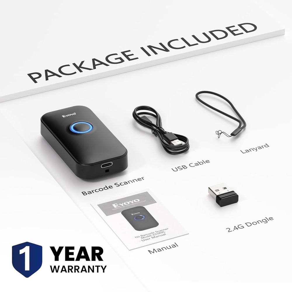 Rechargeable Mini Barcode Scanner - 3-in-1 Bluetooth, USB & 2.4G Connectivity!