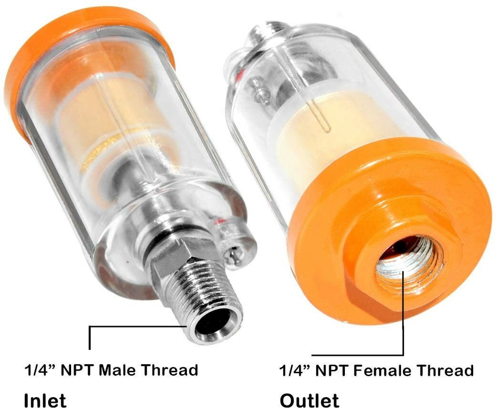 Water Oil Separator Filter Thread Spray Gun Filters Air Compressor 2PCS